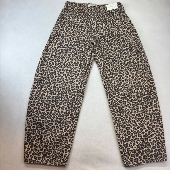 Abercrombie & Fitch The Barrel Jean Mid Rise Leopard Print Denim 26 Regular New - Picture 3 of 13